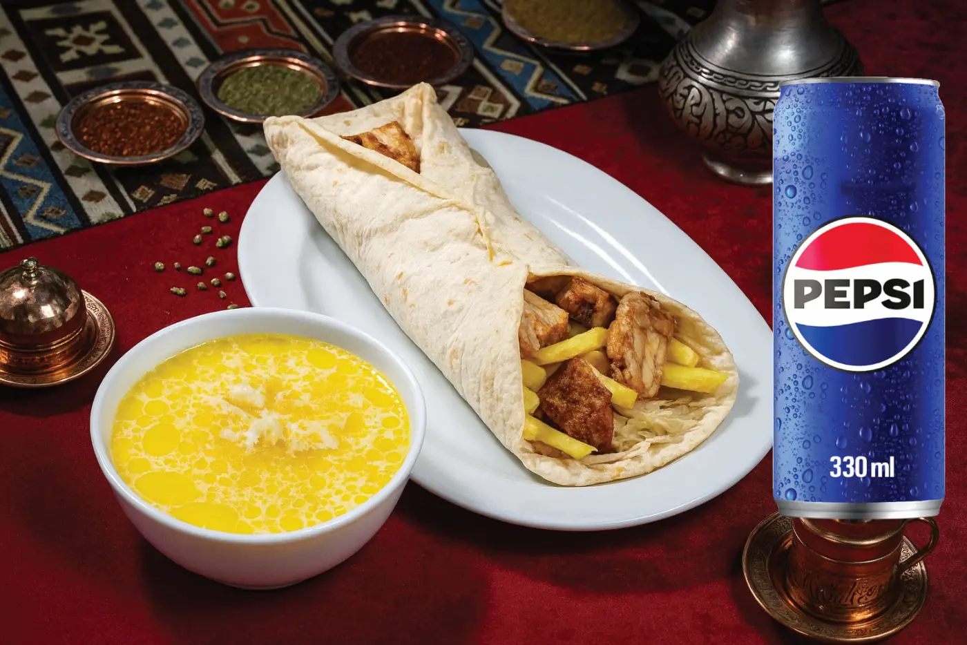 Ciorba de burta + shaorma Ciorba de burta 300ML + Shaorma de Oaie tocata 350gr + Pepsi 330ML - imagine 1